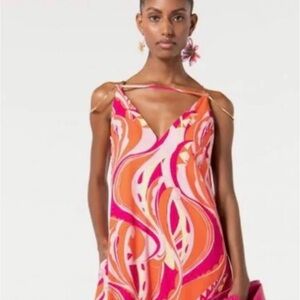 Cult Gaia - midi pink, fuchsia &orange. With gold tone jewelry on shoulders